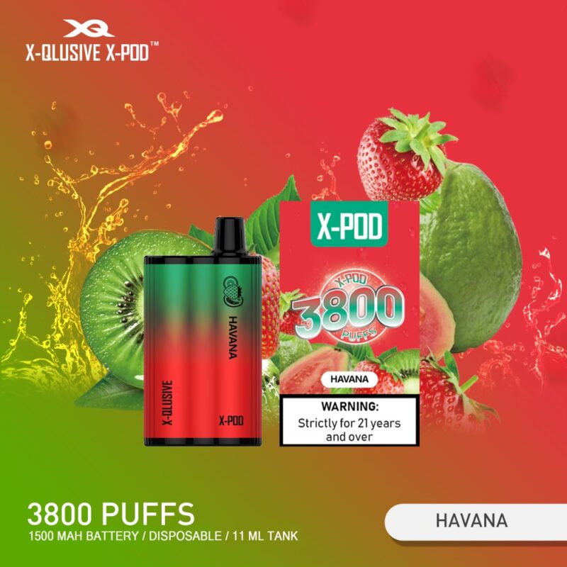 X-QLUSIVE X-POD HAVANA (Strawberry Kiwi Guava) – 3800 PUFFS X-QLUSIVE X-POD HAVANA (Strawberry Kiwi Guava) – 3800 PUFFS